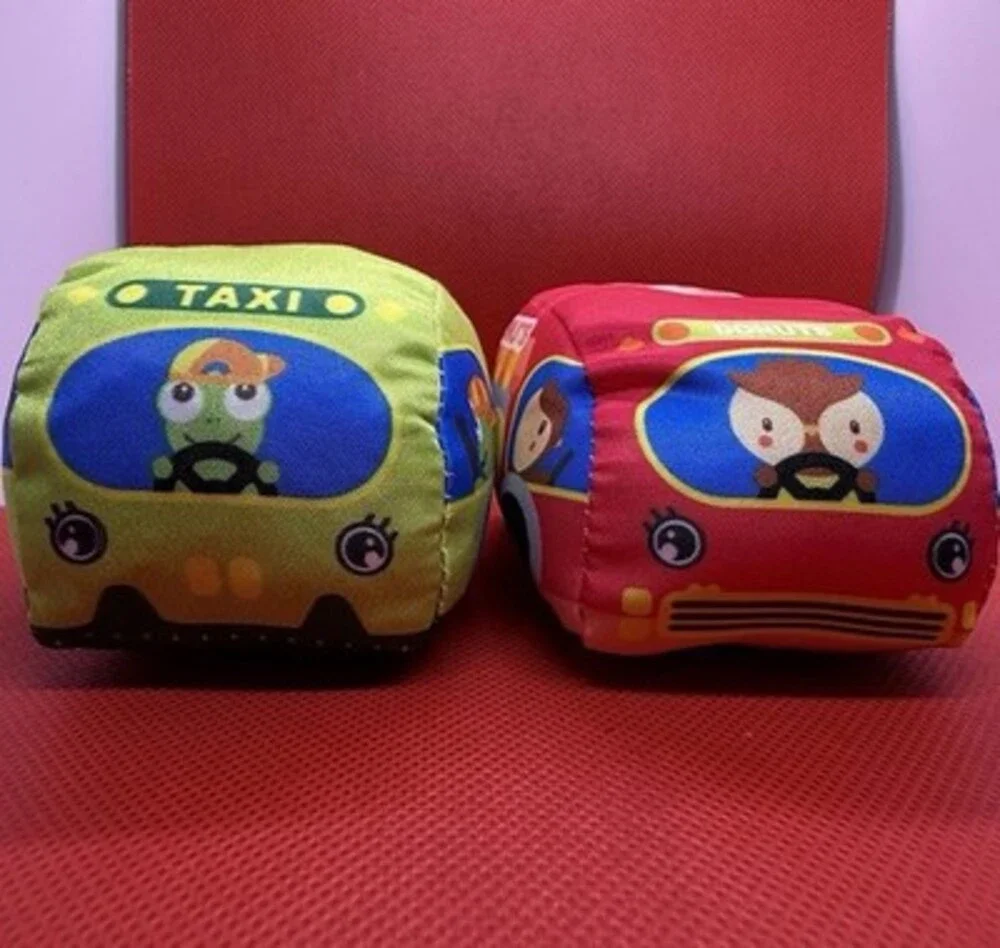 Melissa And Doug Take Along Cars Lot Of 2 Donuts & Taxi Soft Rattle Baby toy Car
